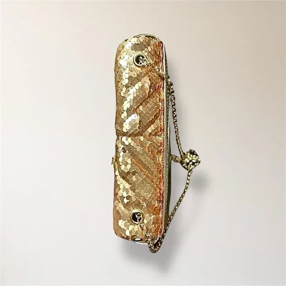 Nicole Miller Gold Sequin‎ Crossbody Bag Convertible Clutch Chain Holiday Party - Picture 11 of 12